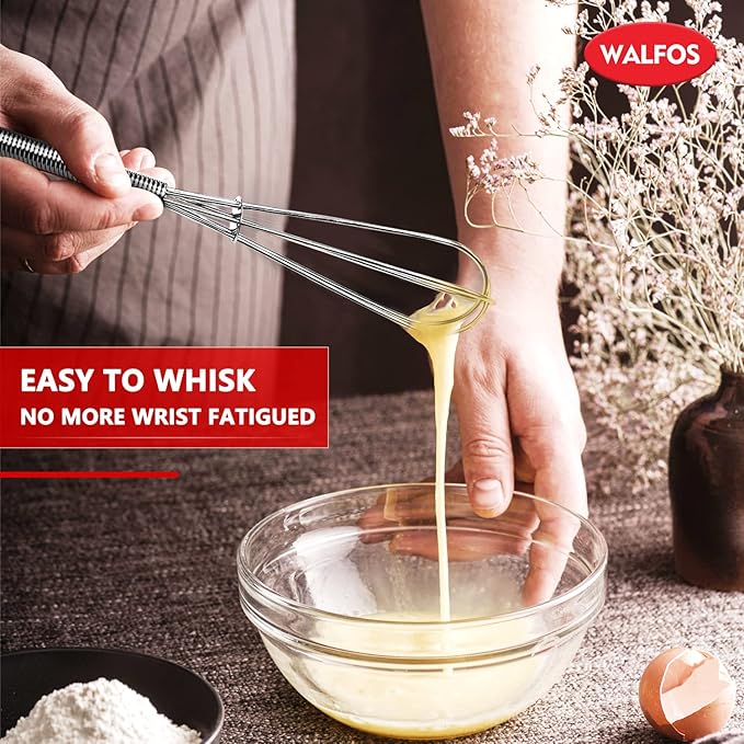 Walfos Mini Whisks Stainless Steel, Small Whisk 2 Pieces, 5in and 7in Tiny Whisk for Whisking, Beating, Blending Ingredients, Mixing Sauces