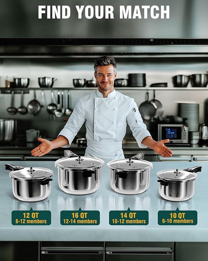 WantJoin Pressure Cooker, 12 Quart Stainless Steel Pressure Canner, Induction Compatible Cookware with Spring Valve Safeguard Devices,Compatible with Gas & Induction Cooker