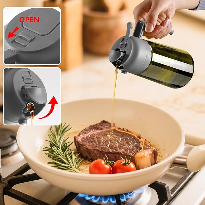 Olive Oil Dispenser and Oil Sprayer – 16oz/470ml Glass Light-Proof Oil Pourer for Kitchen, Air Fryer, Cooking, Salad, and BBQ