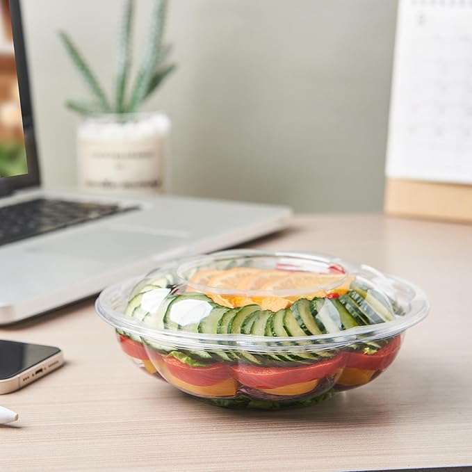 [18 oz. 150 Sets Clear Plastic Salad Bowls with Airtight Lids Disposable To Go Mixing Containers Serving for Fruit, Quinoa, Lunch and Meal Prep