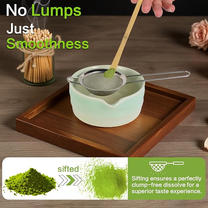 Matcha Whisk Set, Japanese Tea Set Includes Matcha Bowl with Spout, Bamboo Whisk, Ceramic Chasen Holder, Scoop, Sifter, 5 pcs Traditional Tea Making Kit for Matcha Lovers Gift for Women Men
