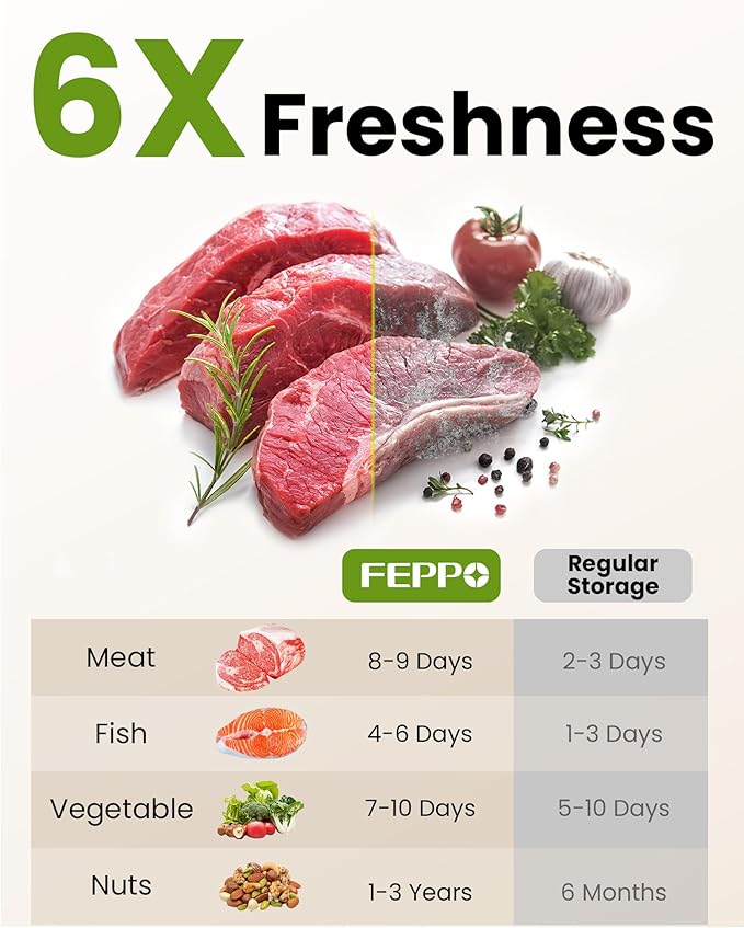 FEPPO Vacuum Sealer for Food with Visible Water Tank, Handheld Saver Compact Vacuum Sealer Machine with 30 Reusable Bags for 6X Preservation & Fresh, Light Green