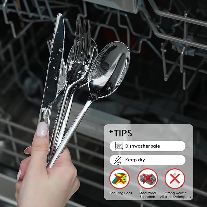 KINGSTONE Silverware Set, 60-Piece Forged Flatware Set Cutlery Set Premium Stainless Steel, Service for 12, for Kitchen, Home, Wedding, Party, Mirror Polished and Dishwasher Safe