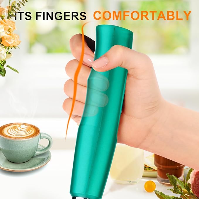 YUSWKO Turquoise Handheld Milk Frother Wand for Coffee, Rechargeable Electric Whisk with 3 Heads 3 Speeds Drink Mixer Coffee Frother For Latte, Cappuccino, Hot Chocolate, Egg