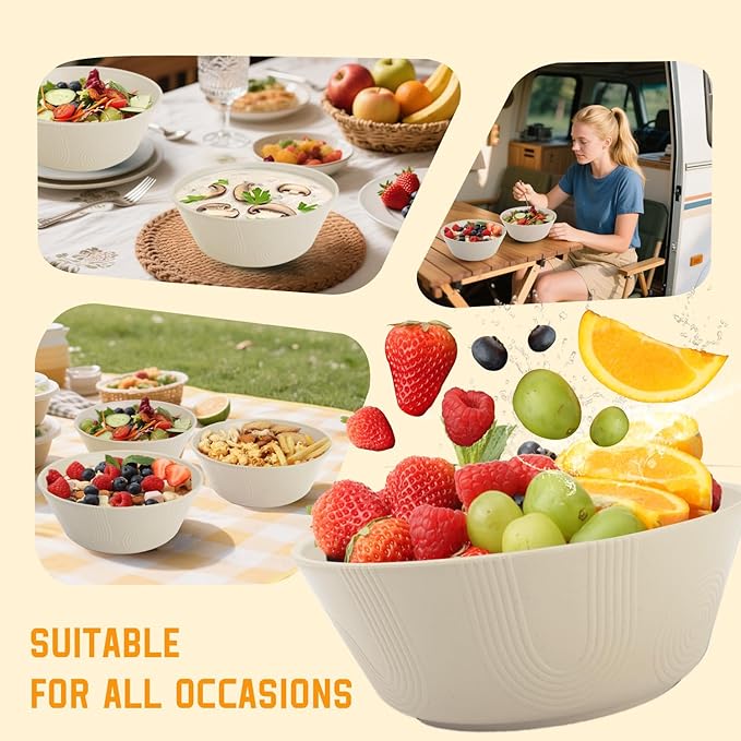 Homienly Cereal Bowl - Wheat Straw Bowls 6 PCS | Microwave & Dishwasher Safe | Patented Textured for Secure Grip| Ideal for Cereal, Soup, Salad - Versatile Dining Alternative to Plastic Bowls(Beige)