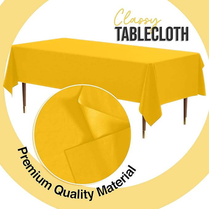 Exquisite 66% Thicker Premium Plastic Table Cloth Rectangle Table Cover 0.5 Mil 6 Pack Yellow Table Cloth 54 Inch x 108 Inch Disposable Tablecloth Won't Tear Easily Like Cheap Thin Brands