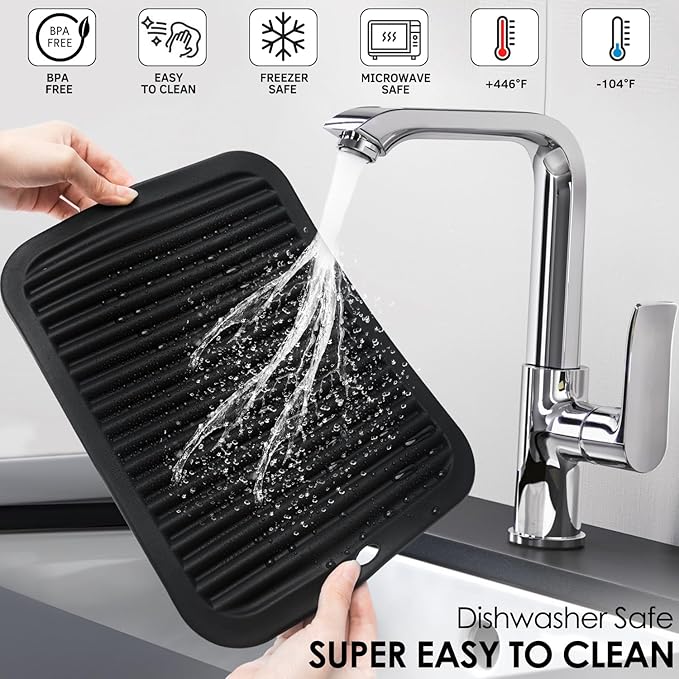 Black Silicone Trivet 16'' X 12'' Silicone Hot Pads for Kitchen Nonslip and Heat Resistant Hot Pads Trivets for Kitchen Quartz Countertops (Black)