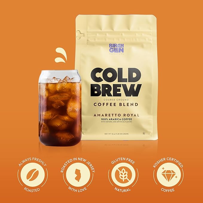 1 lb Medium Roast Cold Brew Coffee, Coarse Ground Coffee, by Birch Glen Roasters, 16 oz Resealable Bag, 100% Arabica