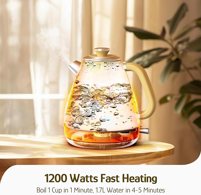 Hazel Quinn Retro Electric Kettle - 1.7 Liters / 57.5 Ounces Tea Kettle with Thermometer, All Stainless Steel, 1200 Watts Fast Boiling, BPA-free, Cordless, Automatic Shut Off - Garden Scenery