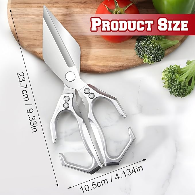 Multifunctional Heavy-Duty Kitchen Shears, Heavy Duty Kitchen Scissors for Food with Ergonomic Handle,Stainless Steel Culinary Shears for Chicken Meat Seafood Bone Cutting,Cooking Accessories(Sliver)