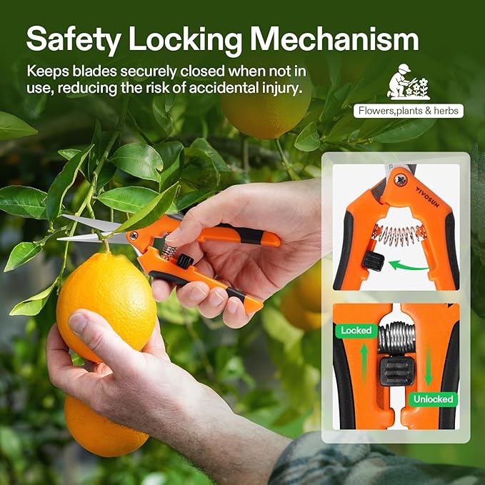 VIVOSUN 6.5 Inch Gardening Scissors Hand Pruner Pruning Shear with Straight Stainless Steel Blades Orange 1-Pack