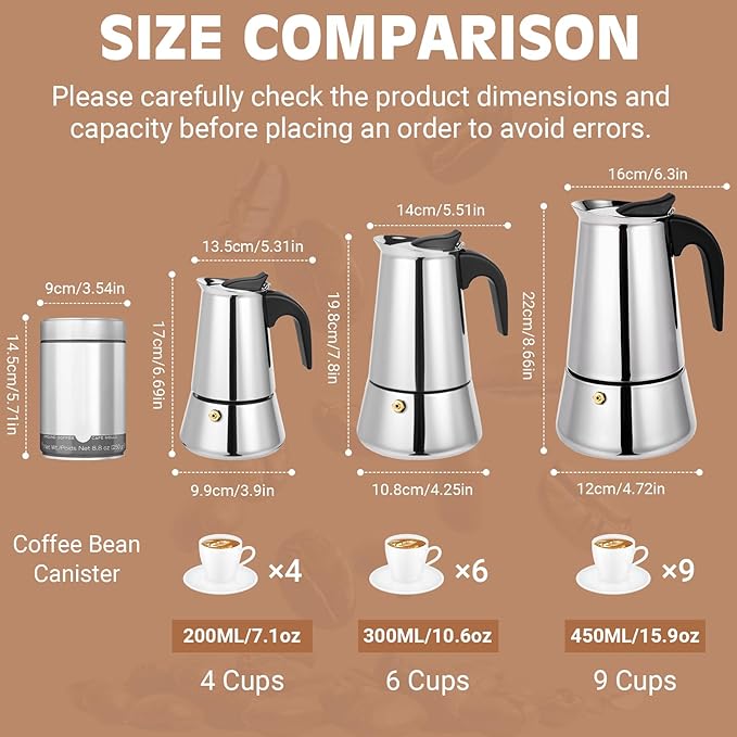 Moka Pot, 4 Cups (7.1 oz) Stovetop Espresso Maker, 304 Stainless Steel Moka Pot, Induction Compatible, Silver
