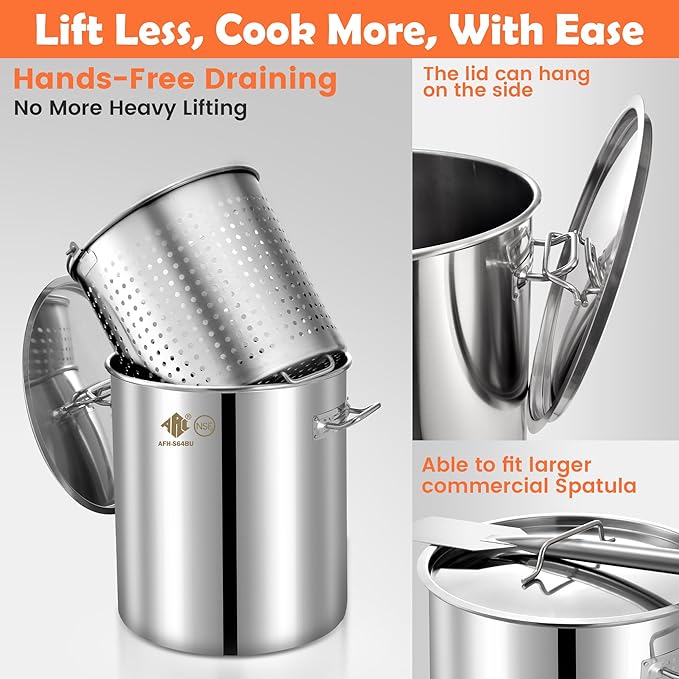 ARC 84-Quart Stainless Steel Seafood Boil Pot with Basket and 2 Brown-paper Table Cover, Larger Crab Pot for Cooking, Stock Pot for Crawfish, Crab, Lobster, Shrimp and Turkey Fryer, 21 Gallon