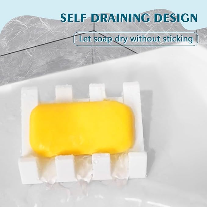 Self Draining Soap Dish,Silicone Suction Cup Soap Holder, Bathroom Soap Dish for Bar Soap,Can Extend Soap Life,Bathroom, Bath Tub, Kitchen Sink (4, White)