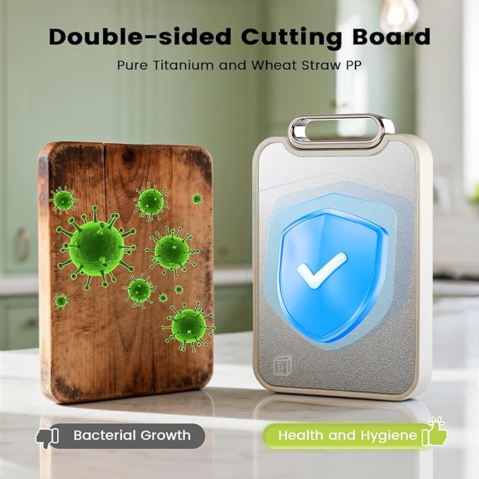 Titanium Cutting Board for Kitchen, Cutting Boards Non Toxic Double Sided Metal Pure Titanium and Wheat Straw PP Chopping Board Food Grade Easy to Clean Large Size 16"*10"*0.9"(White)