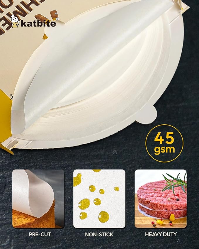 Katbite 8 Inch 400Pcs Parchment Paper Rounds, Round Parchment Paper Cake Baking, Freezing, Patty Separating, Tortilla Wrapping(2 Pack of 200Pcs)