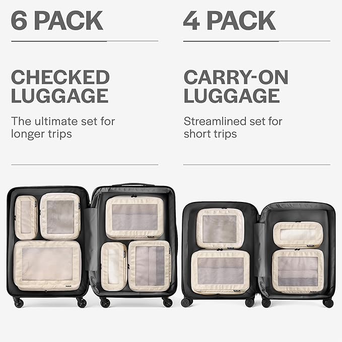 Aerotrunk Compression Packing Cubes for Travel - Luggage Organizer Bags - Double Zipper Packing Cubes for Suitcases (4-Pack, Beige)