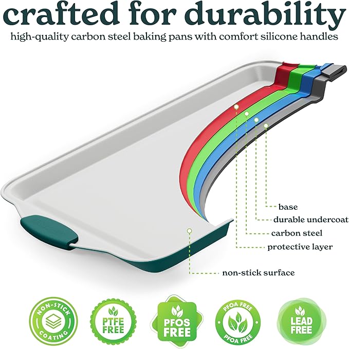 Country Kitchen Nonstick Stackable Bakeware Set - Heavy Duty, Durable, Easy Release Baking Set, Sage, 4 Pcs