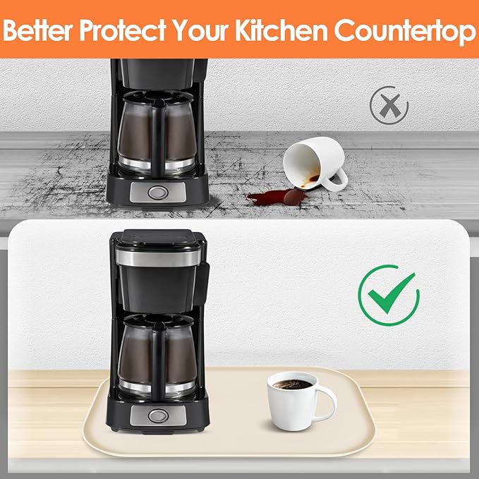 Silicone Coffee Maker Mat with Lip, 24'' x 16'' Heavy Duty Coffee Maker Mat for Countertops, Coffee Tray Fit Under Coffee Machine Appliance Automatic Machines Espresso Accessory, Beige