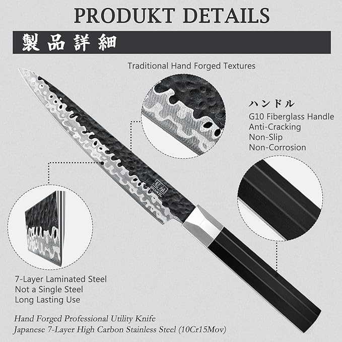 SHAN ZU Kitchen Utility Knife 6 inch, 7 Layers 9Cr18MoV High Carbon Steel Japanese Chef Knife for Slicing/Chopping/Dicing, Professional Super Sharp Gyuto Knife with Ergonomic G10 Fiberglass Handle