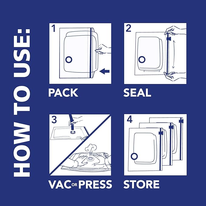 Hefty Shrink-Pak Vacuum Storage Bags - Space Saver for Under Bed Storage, Clothing and Comforters, 3X More Storage Space, 6 Medium Zipper Bags