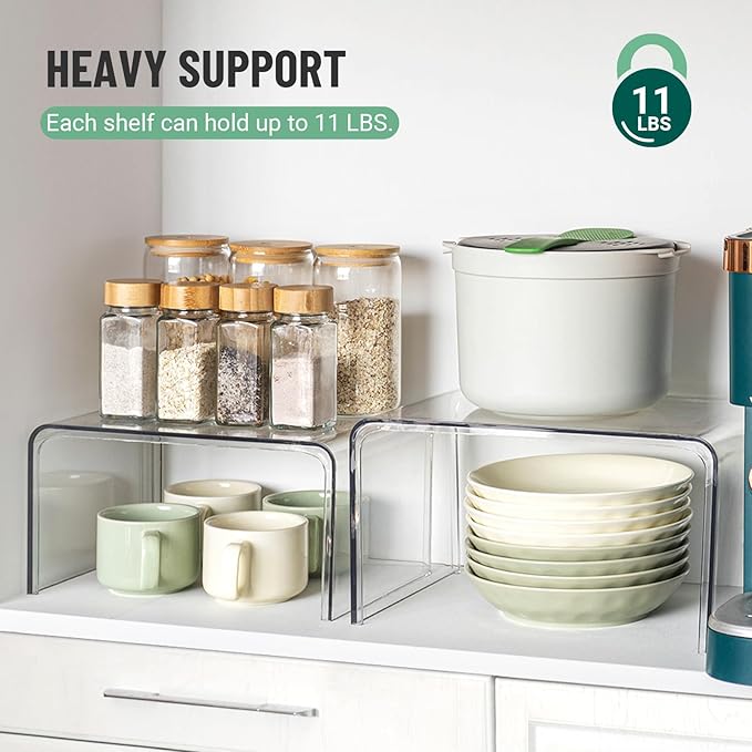 Clear Spice Rack Shelves, Pantry Organizers and Storage Set of 4, Display Shelf Organizer, Room Bathroom Desk Shelf Countertop Organization and Storage, Ideal for Kitchen Cabinet Organizer Shelf