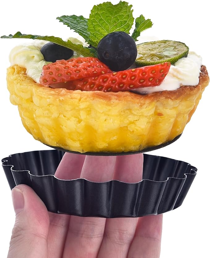 DATANYA 12Pack Mini Tart Pans Removable Botttom 3 Inch Tart Pan, Round Nonstick Carbon Steel Fluted Quiche Pie Tart Pan for Baking Pies, Quiches, Tartlets, Tart Shells, Cupcakes, Desserts