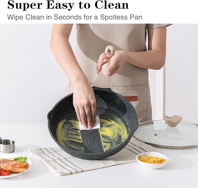 Kordisen Frying Pans Nonstick with Lid, 11 Inch Skillet with Lid, Induction Cooking Pan, Stay-Cool Handle, Compatible with All Stovetops, PFOA Free