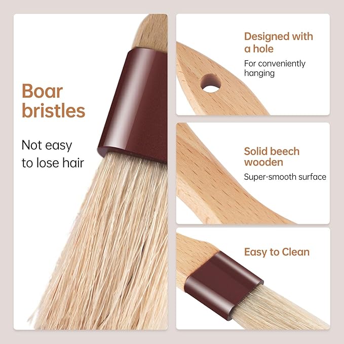 Pastry Brushes for Baking & Grilling, Boar Bristles & Beech Wood Handles, 4PCS (2*1 Inch & 2*1.5 Inch)