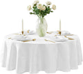 Newbridge Barcelona Luxury Damask Fabric Tablecloth, 70” Round, White, 100% Polyester, No Iron, Soil Resistant Dining Room, Party and Banquet Table Cover