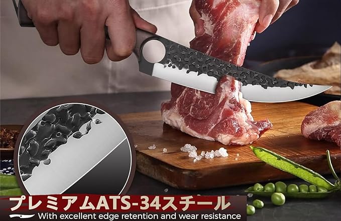 Serbian Chef Knife Set, Hand Forged Knife Set with Bag, Full Tang Kitchen Knife Sets with High Carbon Steel, Meat Cleaver Butcher Boning Knife for Brisket Trimming, Gift for Men Women