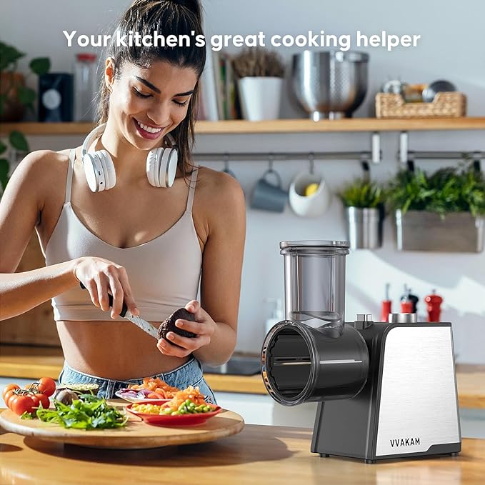 5-In-1 Electric Cheese Grater,300W Salad Maker,Electric Grater for Block Cheese,Kitchen Electric Food Slicer Shredder,Chopper for Vegetables Cucumber Carrots Cabbage Nuts(Black)