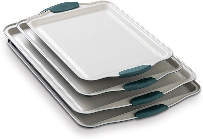 Country Kitchen Nonstick Stackable Bakeware Set - Heavy Duty, Durable, Easy Release Baking Set, Sage, 4 Pcs