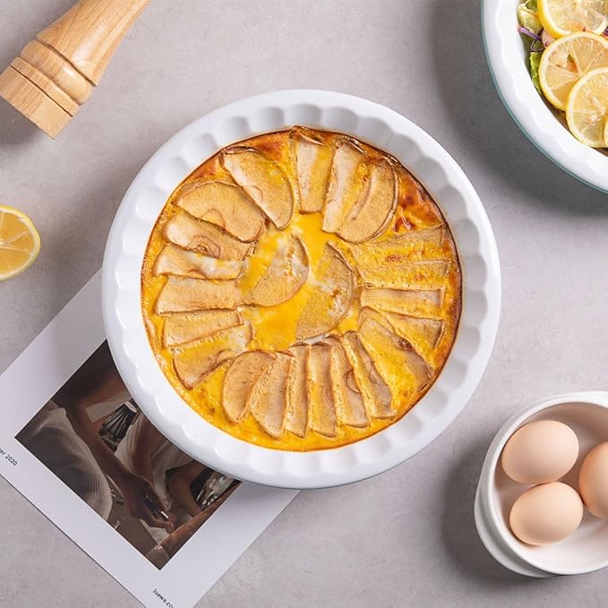 Sweejar Ceramic 10.4 Inches Pie Pan for Baking, Deep and Fluted Porcelain Round Pie Dish, Non-Stick Pie Plate for Pumpkin Pie, Apple Pie, Pie Pots with Morden Farmhouse Design (Blue & Yellow)