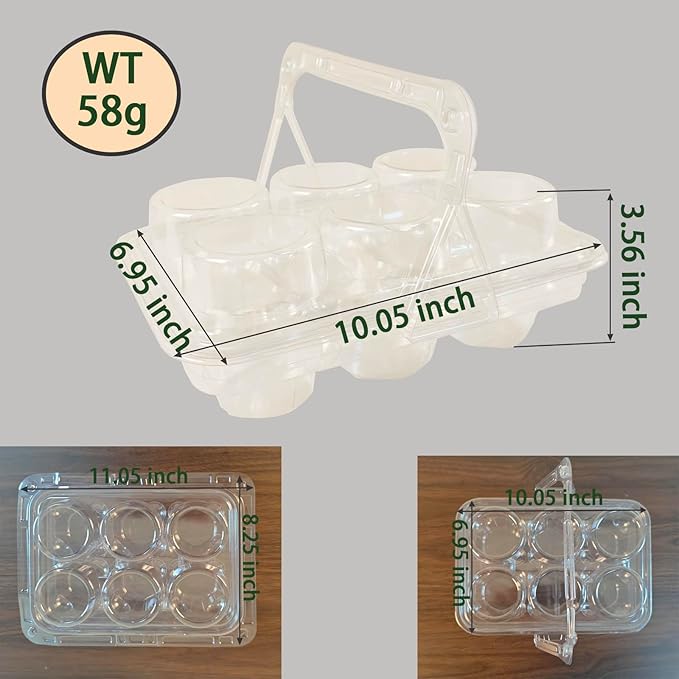 50 Pack of 6-Chamber Handheld Transparent Muffin Container, Disposable Plastic Cupcake Container With Lid, Cake Rack