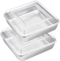 E-far 8 x 8-Inch Baking Pan with lid, Square Cake Brownie Baking Pans Stainless Steel Bakeware Set of 2, Non-toxic & Healthy, Easy Clean & Dishwasher Safe - 4 Pieces(2 Pans + 2 Lids)