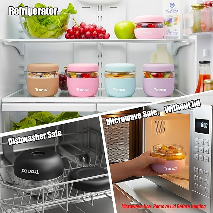 Tronco 24 oz Glass Lunch Bowl Container with Lid, Glass Food Containers, Leak & Spill Proof, Soup & Stew Food Storage Salad, Yogurt, Meal Prep, Airtight, Reusable, Dishwasher Safe, BPA-Free, Set of 1
