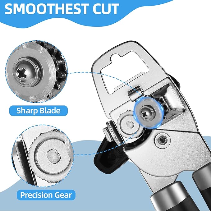 Dual Handle Can Opener, Smooth Edge Manual Can Opener for Safe & Effortless Opening, No Sharp Edges on Can, Comfort Grip & Rust-Resistant Stainless Steel, Easy to Clean