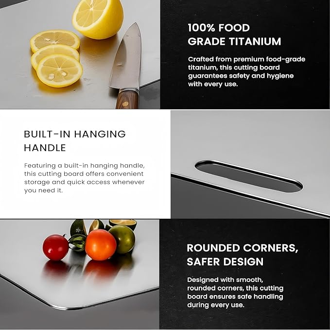 Titanium Cutting Board, Double Sided 2025 New Titanium Cutting Boards for Kitchen, Non Toxic Non Slip, Chopping Board, Dishwasher Safe, Easy to Clean (14"L x 10"W)