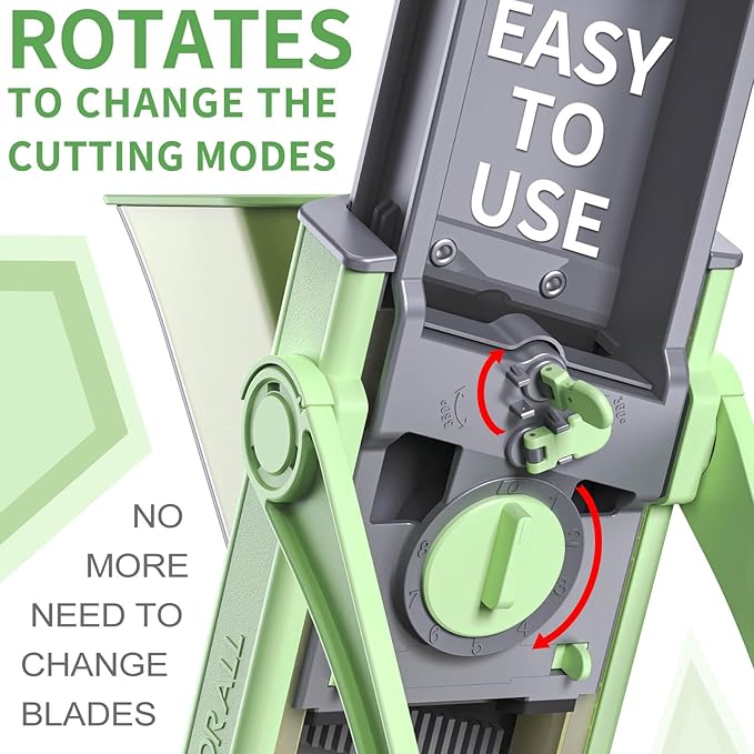 ONCE FOR ALL Upgrade Safe Mandoline Slicer Plus, Adjustable Vegetable Food Chopper Potato Fries French Fry Cutter, Detachable Blade, Kitchen Chopping Artifact, New Kitchen Gift JS03 Green