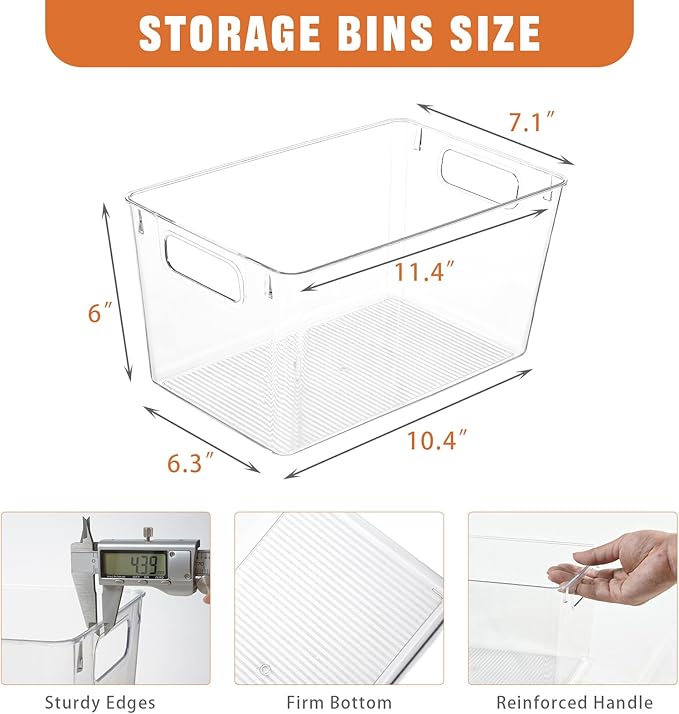 12 Pack Large Clear Plastic Storage Bins,Plastic Containers with Handle for Pantry Organizer and Storage,Perfect for Kitchen,Fridge,Cabinet, Closet,Bathroom Under Sink Storage