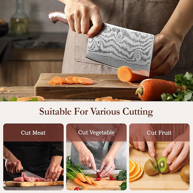 HEZHEN Meat Cleaver Knife,7 Inches, 67 Layers Damascus Steel Kitchen Knife, Professional Cleaver Knife for Meat and Vegetable Cutting, Ultra Sharp, Ergonomic Micarta Handle, Gift Packing
