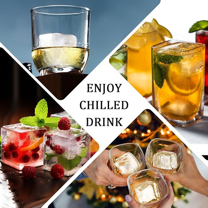 Large Ice Cube Tray for Whiskey: FDDBI Silicone Ice Cube Trays with Lid - 2Pack Big Square Old Fashioned Ice Cube Maker for Cocktail - 2inch Huge Cubed Ice Trays for Whisky