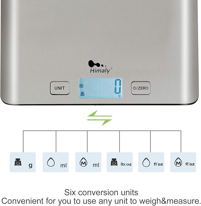 Food Kitchen Scale, Digital Grams and Oz for Cooking, Baking, and Weight Loss, Multifunction Food Meat Scale with LCD Display（Stainless Steel）