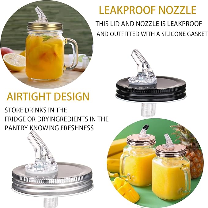 Mason Jar Pour Spouts. free flow Mason Jar Pour Spouts, mason jar for spout regular mouth size 70mm dispenser germination cover. Leak-Proof 22-Pack + 44 Black Lid Caps (22 Pack BlacK)