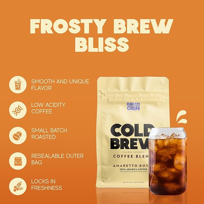 Birch Glen Roasters Cold Brew Coffee | Flavored Coarse Ground Coffee | Medium Roast | Artisanal Roasting | 100% Arabica |1 LB Bag | Snickerdoodle