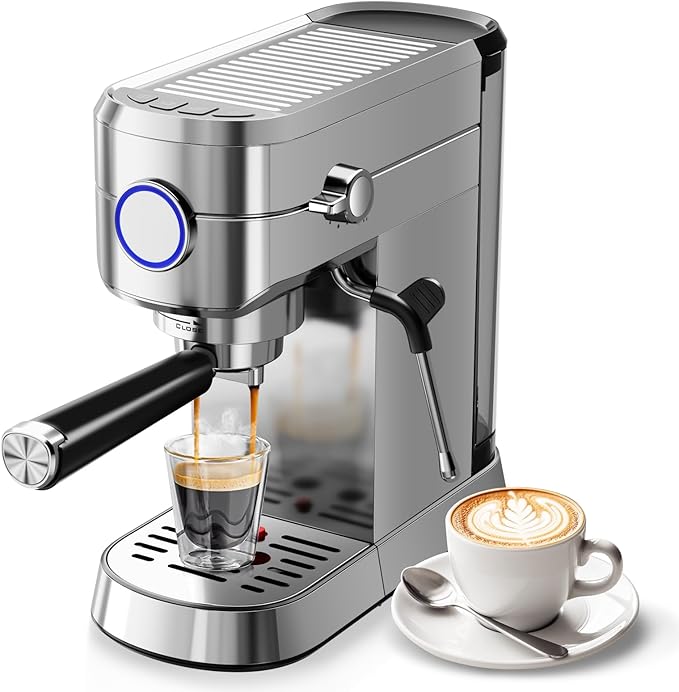20 Bar Espresso Machine, Compact Espresso Coffee Maker with Milk Frother for Latte/Cappuccino, Auto Clean/40.5oz Removable Tank/Auto Shut-Off, Espresso Maker for Home/Office, Stainless Steel