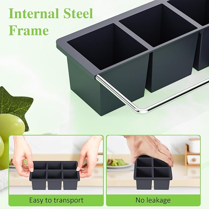 Large Ice Cube Tray for Whiskey: 2inch Big Silicone Ice Trays with Lid for Whisky - 3Pack Old Fashioned Ice Cube Trays for Cocktail - Huge Square Cubed Bourbon Ice Cube Maker