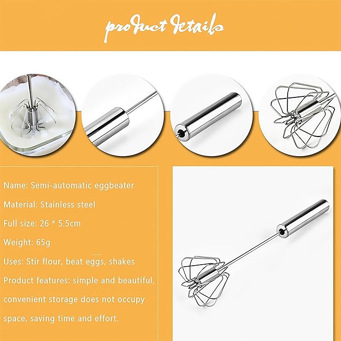Stainless Steel Egg Whisk, Digead Hand Push Rotary Whisk Blender, whisks for cooking, Hand Push Mixer Stirrer for Blending, Whisking, Beating & Stirring (10+12in)