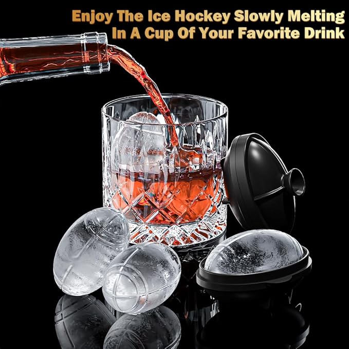 6 Pack Silicone Football Ice Cube Molds 2.2 Inch Large Silicone Fun Shapes Novelty Football Gifts Craft Round Sphere Ice Ball Molds for Cocktails, Bourbon, Brandy, Whiskey (6, Football)
